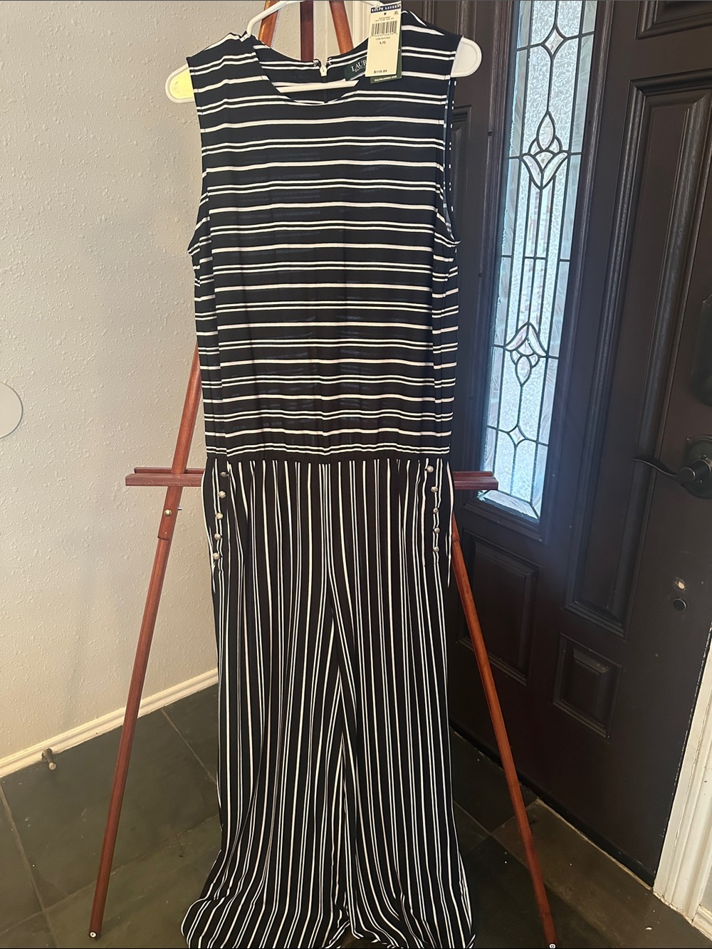 Lauren Ralph Lauren Black & White Striped Sleeveless Jumpsuit